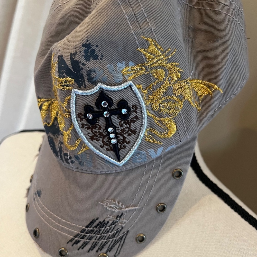 Women's Cap with Bejeweled Cross, dragons, abstract, Adjustable, One Size